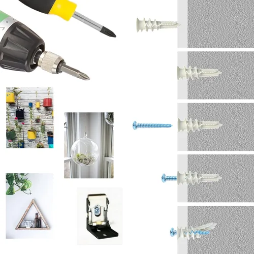 Miniatura 5 de Kit de anclajes de yeso autoperforantes de plástico Ansoon #8 con tornillos, 20 anclajes de pared autorroscantes de nylon + 20 tornillos #8 x 1-1/4