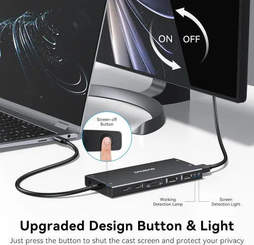 Miniatura 3 de Hub USB C Estación de acoplamiento USB C Monitor dual 4K@60Hz+DP 8K@30Hz para Dell HP, Estación de acoplamiento para portátil 3 monitores 15 en 1