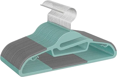 Miniatura 8 de BAGAIL Paquete de 50 perchas de plástico con diseño antideslizante, 0.2 pulgadas de grosor, gancho giratorio de 360°, organizador que ahorra espacio