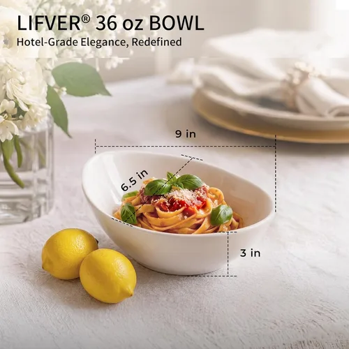 Miniatura 2 de LIFVER - Juego de 4 cuencos de porcelana de 9" para decoración de boda, platos de servir de 36 onzas para entretener, juego de cuencos grandes