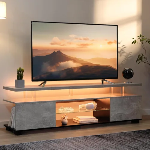 Miniatura 10 de Cubehom Soporte de TV negro, soporte de TV LED para sala de estar, centro de entretenimiento de cristal, mesas de consola de TV para sala de estar