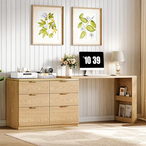 Miniatura 13 de Ieejdn 47" Home Office Desks, Executive Desk, Farmhouse Computer Desk with Drawers and Charging Station, File Drawer, Storage Cabinet, Rustic