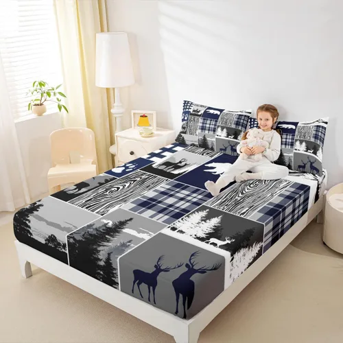 Miniatura 18 de Erosebridal Sábana bajera con temática de pesca, juego de ropa de cama rústica de granja tamaño individual para niños, adolescentes y adultos, ropa