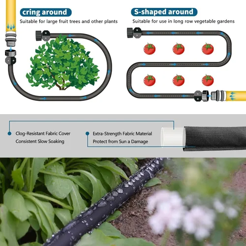 Miniatura 3 de Paquete de 4 mangueras planas de 10 pies para camas de jardín, manguera corta para riego eficiente y eficaz de plantas, manguera de goteo de riego