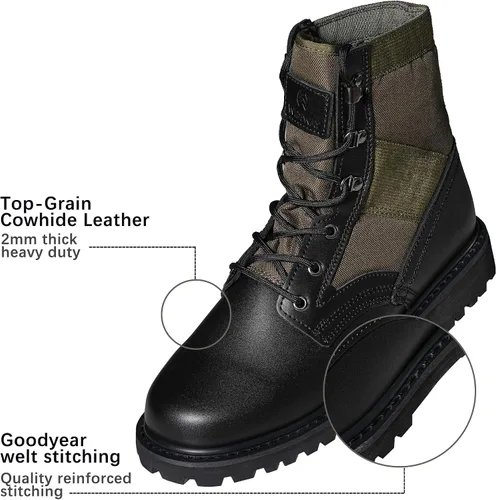 Miniatura 65 de Botas militares de WIDEWAY para hombres, botas de combate de jungla tácticas de cuero resistente al deslizamiento, negras, para hombres, todo