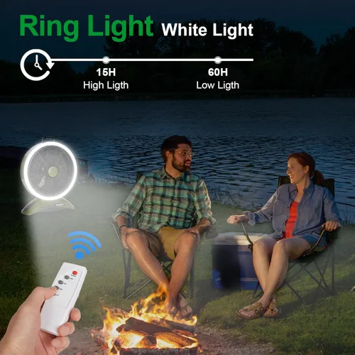 Miniatura 5 de Ventilador de campamento con batería de 45000 mAh con LED, aspas grandes de 12 pulgadas, ventilador portátil recargable de alta velocidad, Verde