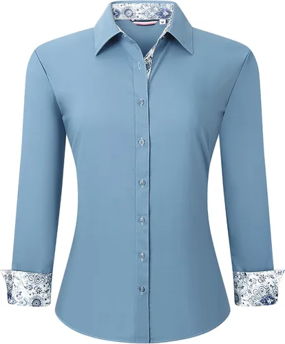 Miniatura 6 de WARHORSEE Blusas de vestir de manga larga con botones de algodón para mujer, blusas de trabajo elegantes de fácil cuidado, blusas casuales