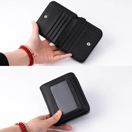 Miniatura 4 de XINNSTAR Billetera pequeña genuina para mujer, tarjetero delgado con bloqueo RFID con ventana para identificación, monederos compactos para mujer