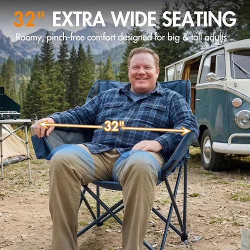 Miniatura 4 de Portal 32" Oversized Camping Chair, Foldable Heavy Duty 350 lb Padded Ergonomic Seat for Big & Tall Adults, Pinch-Free Extra Wide Design Featuring