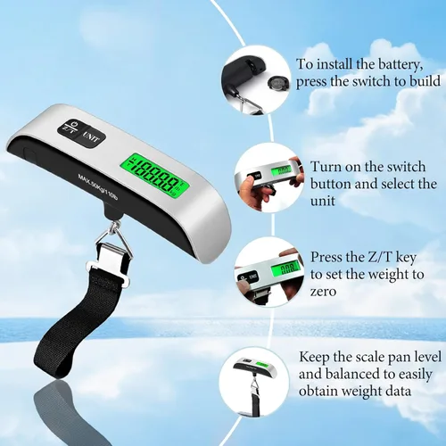 Miniatura 5 de Báscula de equipaje, báscula de equipaje de 110 libras con funciones de conmutación de 4 unidades y pantalla LED, báscula de equipaje digital