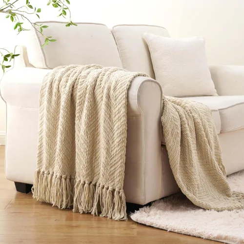 Miniatura 3 de BATTILO HOME Manta beige para sofá, cobija tejida beige para la cama, mantas neutras para decoración de la habitación, regalos para casa nueva, 50 x