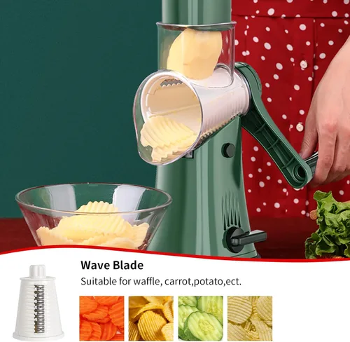 Miniatura 4 de Rallador de queso giratorio con asa, cortador de verduras con manivela 5 en 1, trituradora de queso de cuchillas inoxidables reemplazables