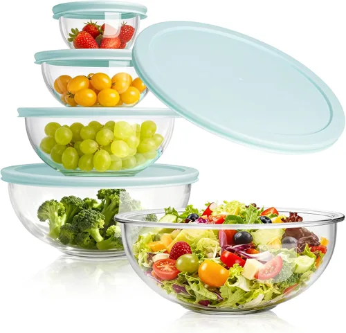 Miniatura 12 de WhiteRhino Juego de 8 tazones de vidrio con tapas, juego de tazones de mezcla de vidrio resistente al calor (3.7QT, 2.1QT, 1.1QT, 0.53QT), tazones 4