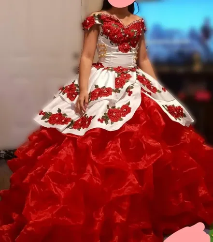 Miniatura 6 de Vingate Floral Flowers Emroidery Vestidos de quinceañera con volantes vestido de baile dulce 16 vestidos de fiesta de graduación