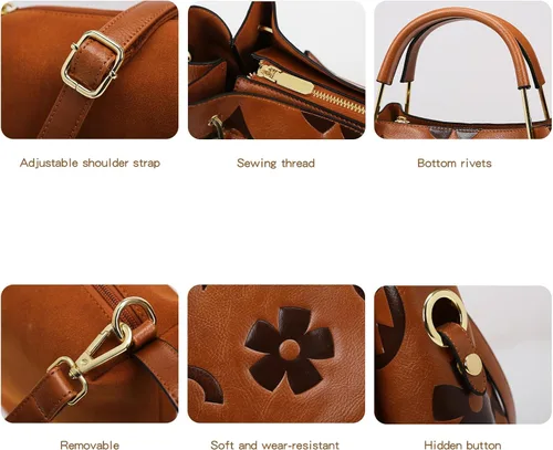 Miniatura 6 de Travistar Bolsos de mano florales para mujer, juego de bolso de mano de cuero en relieve con asa superior, bolsa de hombro grande, bolsa de hombro