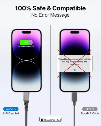 Miniatura 8 de Cargador para iPhone [certificado Apple MFi] Paquete de 2 cables Lightning de 10 pies de largo, cable de carga rápida de nailon trenzado