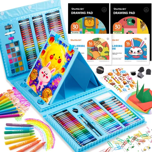 Shuttle Art Juego de Arte para Niños de 335 Piezas, Suministros de Arte Multimedia, Kit de Arte de Regalo con Caballete Tríptico, 2 Blocs de Dibujo,