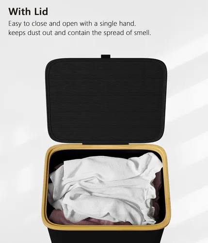 Miniatura 6 de SUOCO Cesta de lavandería con tapa, cesta de ropa de 29 galones (110L) con asas de bambú, cesta grande plegable para la ropa sucia para dormitorio