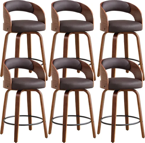 Miniatura 24 de Juego de 1 taburete de bar giratorio, 26" de cuero sintético tapizado, altura de mostrador con respaldo, silla de bar moderna de mediados de siglo