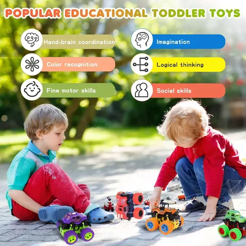 Miniatura 3 de Camión monstruo para niños de 3, 4, 5, 6, 7 años, paquete de 4 juguetes de automóvil impulsados por fricción Push and Go, juego de vehículos