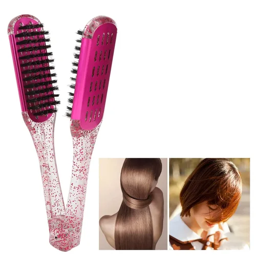 Miniatura 5 de ZJchao Cepillo de pelo con abrazadera, cepillo de doble cara, cepillo para alisar el cabello, forma de V, doble peine para alisar el cabello, férula