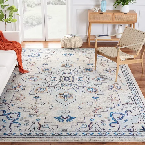Miniatura 46 de Safavieh Madison Collection (MAD473M) Tapete redondo de 4 pies, azul y azul claro, diseño chic y bohemio desgastado de medallón, no pierde fibras