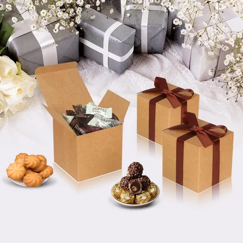Miniatura 3 de Paquete de 50 cajas de regalo pequeñas, cajas de regalo de 2 x 2 x 2 pulgadas, cajas de regalo de papel marrón con tapas para regalos, manualidades