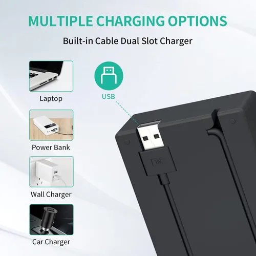 Miniatura 3 de Cargador de batería NP-FZ100, cargador dual LP para cámaras NP FZ100 con cable USB integrado, compatible con cámaras Sony A9 A9R A9S A9II A7III
