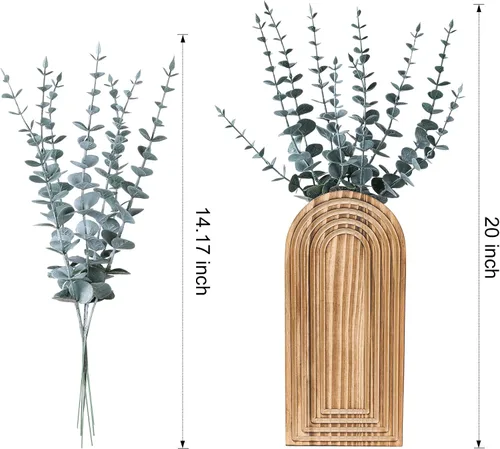 Miniatura 3 de DREAMLOOM Paquete de 2 jarrones de pared de madera con plantas artificiales de eucalipto, macetas para colgar en la pared, estilo bohemio y moderno