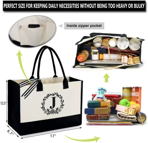 Miniatura 5 de BeeGreen Regalos de Navidad para mujer, bolsa de lona con bolsillo bordado monograma personalizado para amiga, mamá, profesora