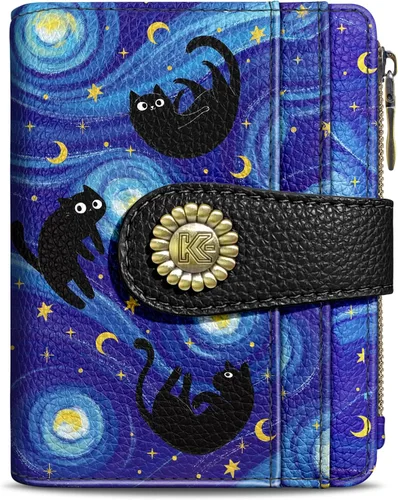 Miniatura 40 de Kelvoris Cartera pequeña Rfid para mujer, plegable, con cremallera, bolsillo para monedas, piel sintética, compacto, para tarjetas de crédito