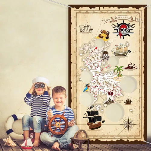 Miniatura 6 de Blulu Juego de lanzamiento de bolsas de puf pirata con 3 bolsas de frijoles para niños, decoraciones de fiesta temática pirata de Halloween