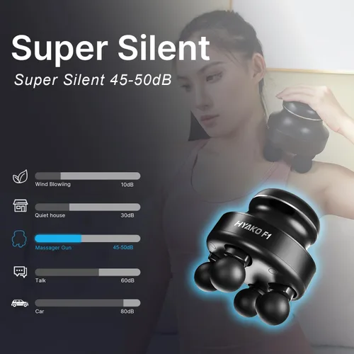 Miniatura 6 de HYAKO F1 Masajeador Eléctrico de Mano de 4 Cabezas para Tejido Profundo – Herramienta Profesional Portátil de Masaje Muscular Orbital para Alivio