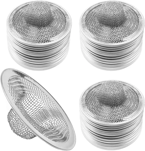 50 coladores de malla para fregadero, 2.75 pulgadas superior/1 pulgada de acero inoxidable, trampa de filtro de cesta inclinada, colador de drenaje