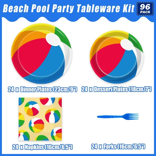Miniatura 2 de Kepeel 96 piezas de platos de papel desechables para fiestas de verano en la piscina y la playa, servilletas, suministros de decoración para fiestas