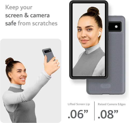 Miniatura 4 de TUDIA MergeGrip [grado militar] Funda protectora para Google Pixel 6a (2022), [probada en caídas], de doble capa, a prueba de golpes, delgada, Gris