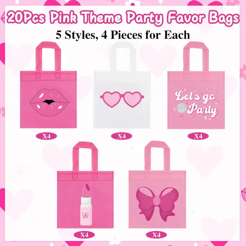 Miniatura 2 de FHzytg 20 bolsas de regalo de fiesta rosa para niñas, bolsas de dulces de princesa rosa intenso, bolsas de regalo, bolsas de regalo para fiestas
