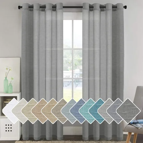 Miniatura 102 de H.VERSAILTEX Cortinas de 96 pulgadas de largo, cortinas de lino/cortinas transparentes de mezcla de lino natural/paneles/cortinas para sala