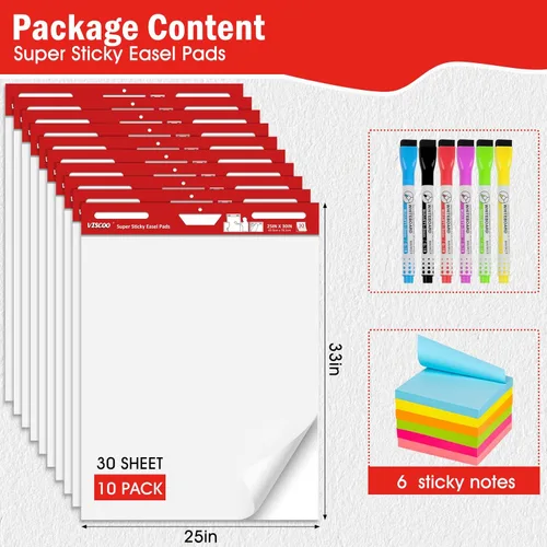 Miniatura 3 de VISCOO Almohadilla de caballete adhesivo, papel de carta grande de 25 x 30 pulgadas para profesores, 10 blocs de papel de caballete autoadhesivo