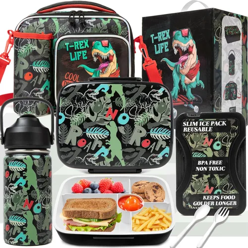 Miniatura 13 de Caja Bento para Niños Lonchera para Niños Caja Bento para Niños Juego de Lonchera con 5 Compartimentos Botella de Acero Inoxidable para Agua, Bolsa