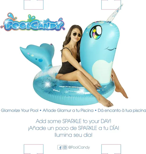Miniatura 5 de Poolcandy - Flotador inflable de animal para piscina, tamaño extra grande de 48 pulgadas, múltiples estilos de animales narwhal azul