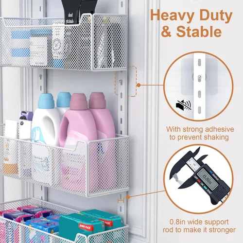 Miniatura 7 de VyGrow Organizador Sobre la Puerta, Organizador de Puerta de Metal Colgante con 5 Cestas Ajustables y Gancho para Abrigos, Almacenamiento Detrás