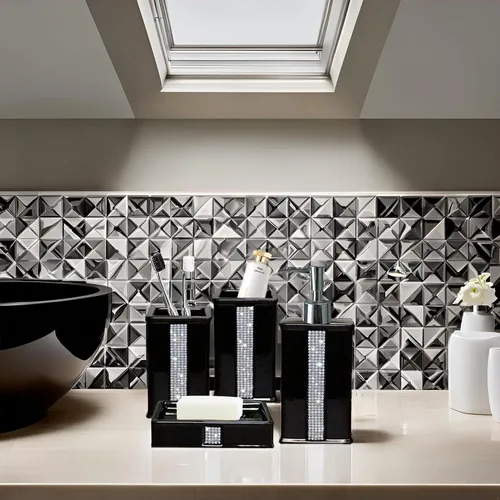 Miniatura 4 de Juegos de Accesorios de Baño para Baño, Juego de Dispensador de Jabón de Baño Negro, Bomba Dispensadora de Líquido de Cerámica, 2 Vasos Tumbler