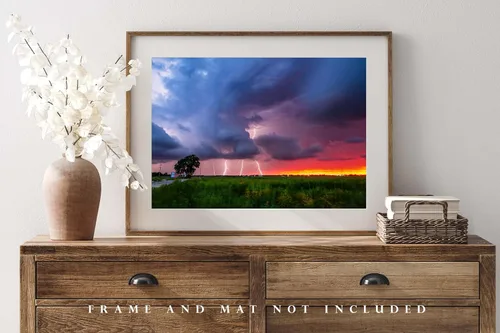 Miniatura 4 de Storm Photography Print (Not Framed) Picture of Multiple Lightning Strikes at Sunset on Stormy Summer Evening in Oklahoma Weather Wall Art Nature