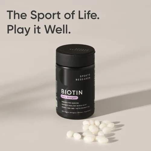Miniatura 7 de Biotin (alta potencia) 5000 mcg por cápsula vegetariana; mejorada con aceite de coco para una mejor absorción; favorece el crecimiento del cabello
