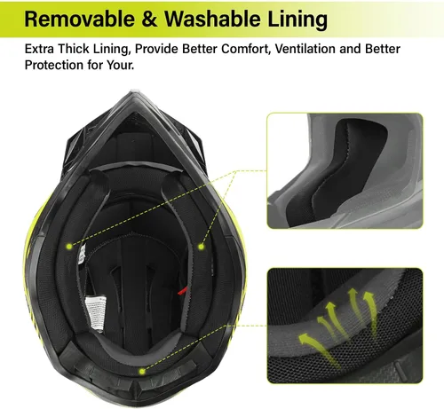 Miniatura 4 de XFMT DOT - Casco de motocicleta de cara completa para adultos, para motocross, ATV todoterreno, BMX, con estrella negra y amarilla, talla XL