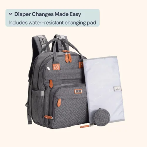 Miniatura 55 de BabbleRoo - Mochila para pañales - Bolso de viaje con artículos esenciales para bebés - Mochila multifunción resistente al agua, bolso de viaje