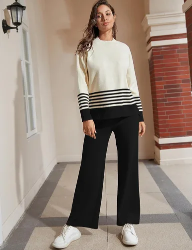 Miniatura 4 de Himosyber Conjunto de 2 piezas para mujer, suéter de punto y pantalones deportivos