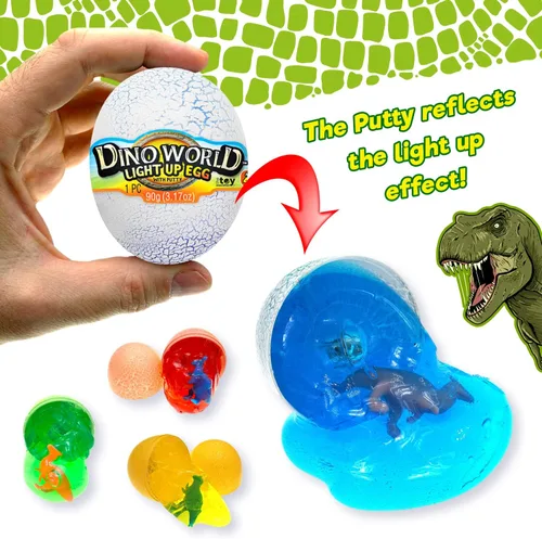 Miniatura 4 de JA-RU Slime - Huevos de dinosaurio con luces, 4 huevos surtidos, incluye dinosaurio sorpresa, limo de neón, luces intermitentes, juguetes de Pascua