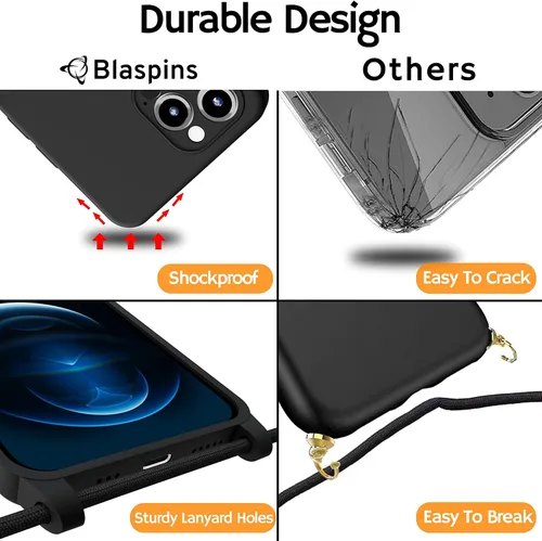 Miniatura 7 de Funda cruzada con cordón para iPhone 15 Pro Max, cuello manos libres, correa de muñeca ajustable, protección contra caídas extraíble, silicona a